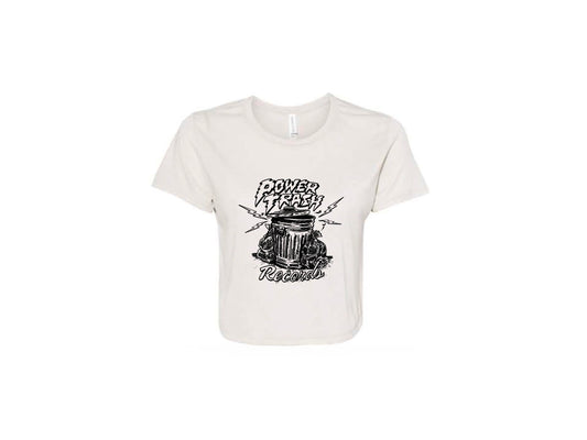 Short Sleeve Women's Flowy Crop Power Trash Records Shirt - Vintage White